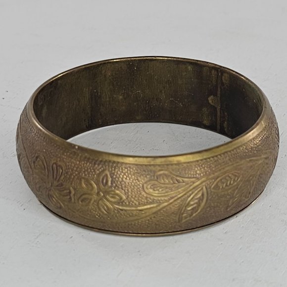 Art Nouveau Brass Bangle Bracelet Flowers Floral - Picture 5 of 8